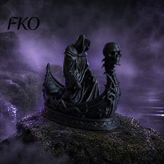 Halloween Scene Decoration Piece 3D Printed Gothic Reaper Skull Boat Figurine, Small Desktop Ornament Entrance Hall for Party Decoration, Dark