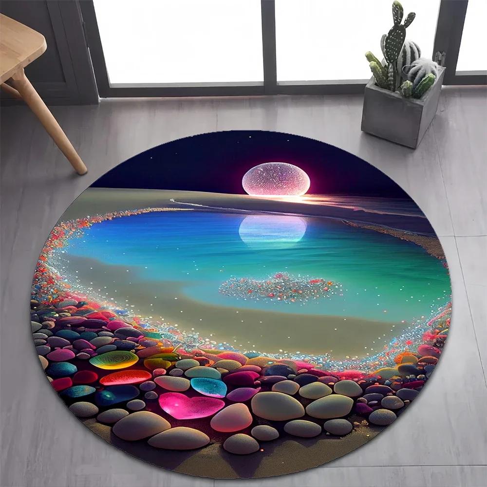 2025 New Style Colorful Rainbow Pebble Road Beach Stone Round Carpet Rug for Bedroom Living Room Decoration,pet Decor Floor Mat