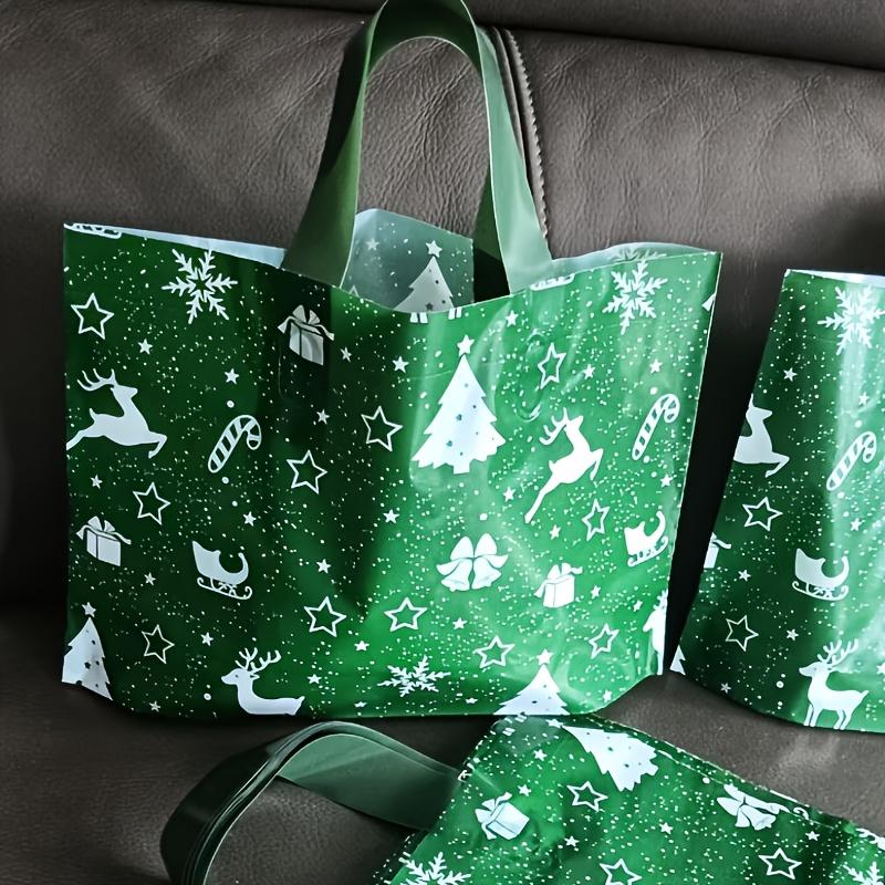 15pcs Christmas Gift Bags, Durable PP Plastic Party Favor Bags with Festive Snowflake & Reindeer Design,Reusable Tote-Style Bags