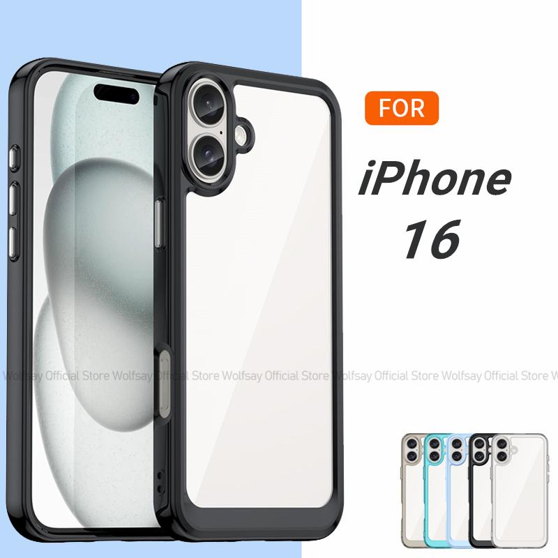 Для чехла iPhone 16 Для Apple iPhone 16 Чехол Роскошный Прозрачный ПК Ударопрочный Силиконовый Защитный Чехол для Задней Панели Телефона Для iPhone 16