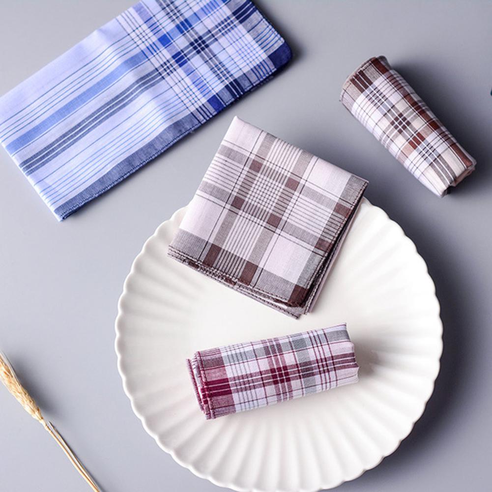 3Pcs/set Fashion Plaid Stripe Pocket Square Handkerchiefs For Old Men Classic Soft Cotton Suit Pocket Square