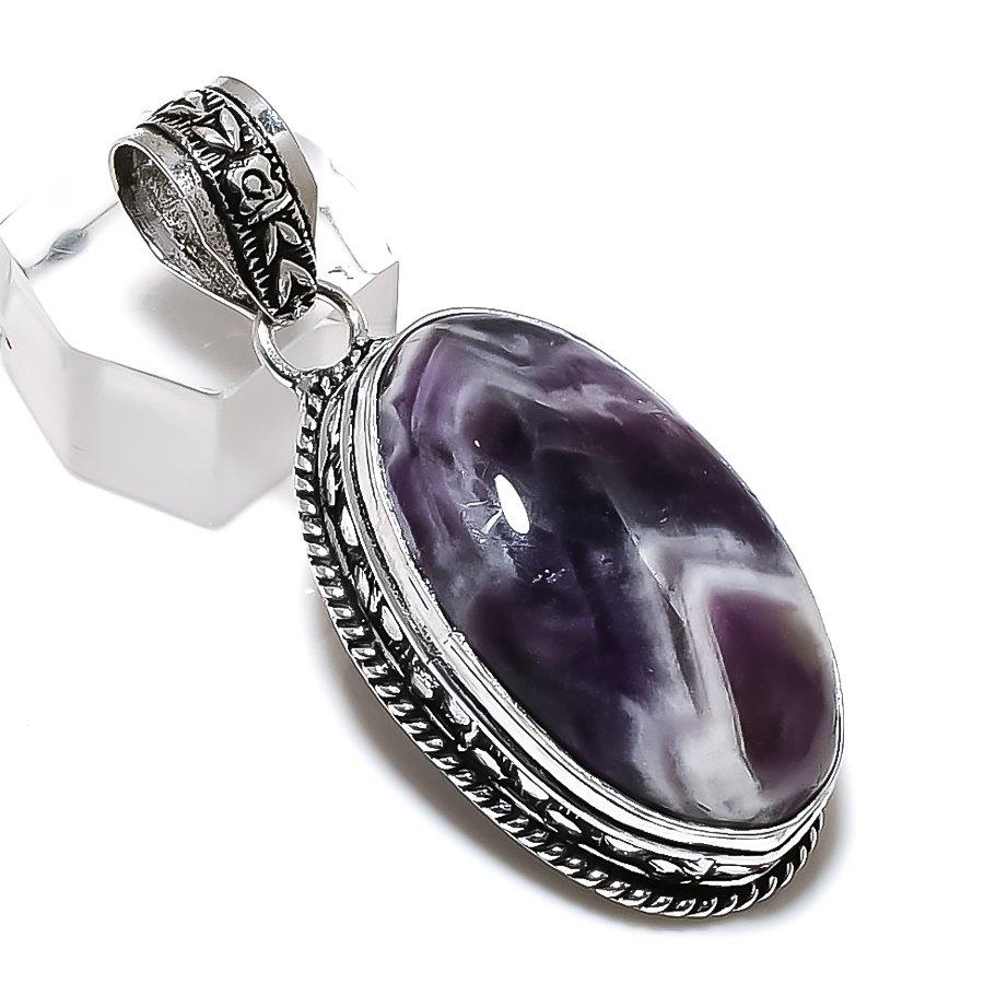 Chevron Amethyst Gemstone Handmade 925 Sterling Silver Gift Pendant 2.13" I7d67