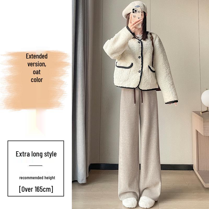 Cream-Colored Wide-Leg Cashmere Wool Sweatpants - 2026 Slim Fit Style for Autumn/Winter