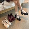 2025 Red High Heels Women's Wedding Shoes High Sense Retro Mary Jane Women's Shoes Thick Heel Waterproof Table Single Shoes