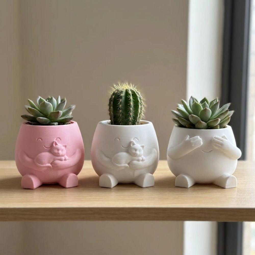 3D Printed Shy Cover Eyes Character Plant Pot Cartoon Sitting Character Vase Indoor/Outdoor Use