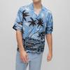 HUGO BOSS Shirts Men's Blue Cuban Collar Moderate Hawaii 50490433-492