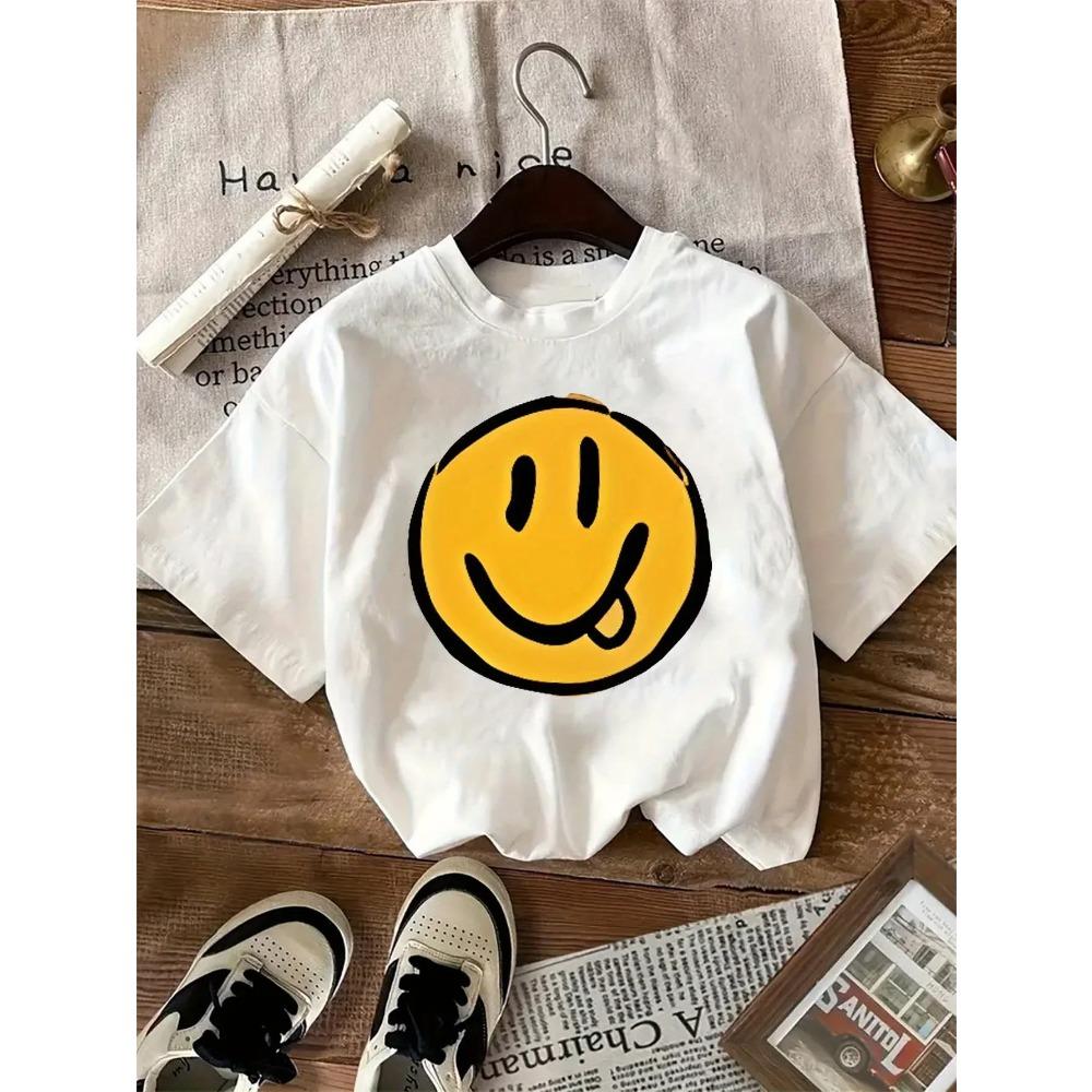 Yellow smiley face print shortsleeved Tshirt casual and versatile style suitable for Womens summer daily wear and going out