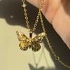 Color Zircon Metal Butterfly Pendant Necklace Women'S Light Luxury Niche Elegant Temperament Versatile Fashion Neck Chain Collarbone Chain
