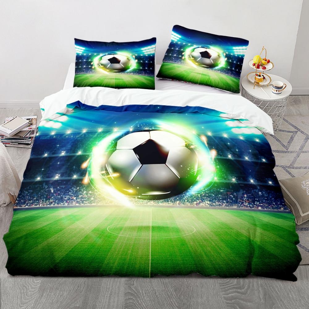 Sports Duvet Cover Set Microfiber Green Grass Field Soccer Playground Comforter Cover 3D Football Bedding Set King Queen Size