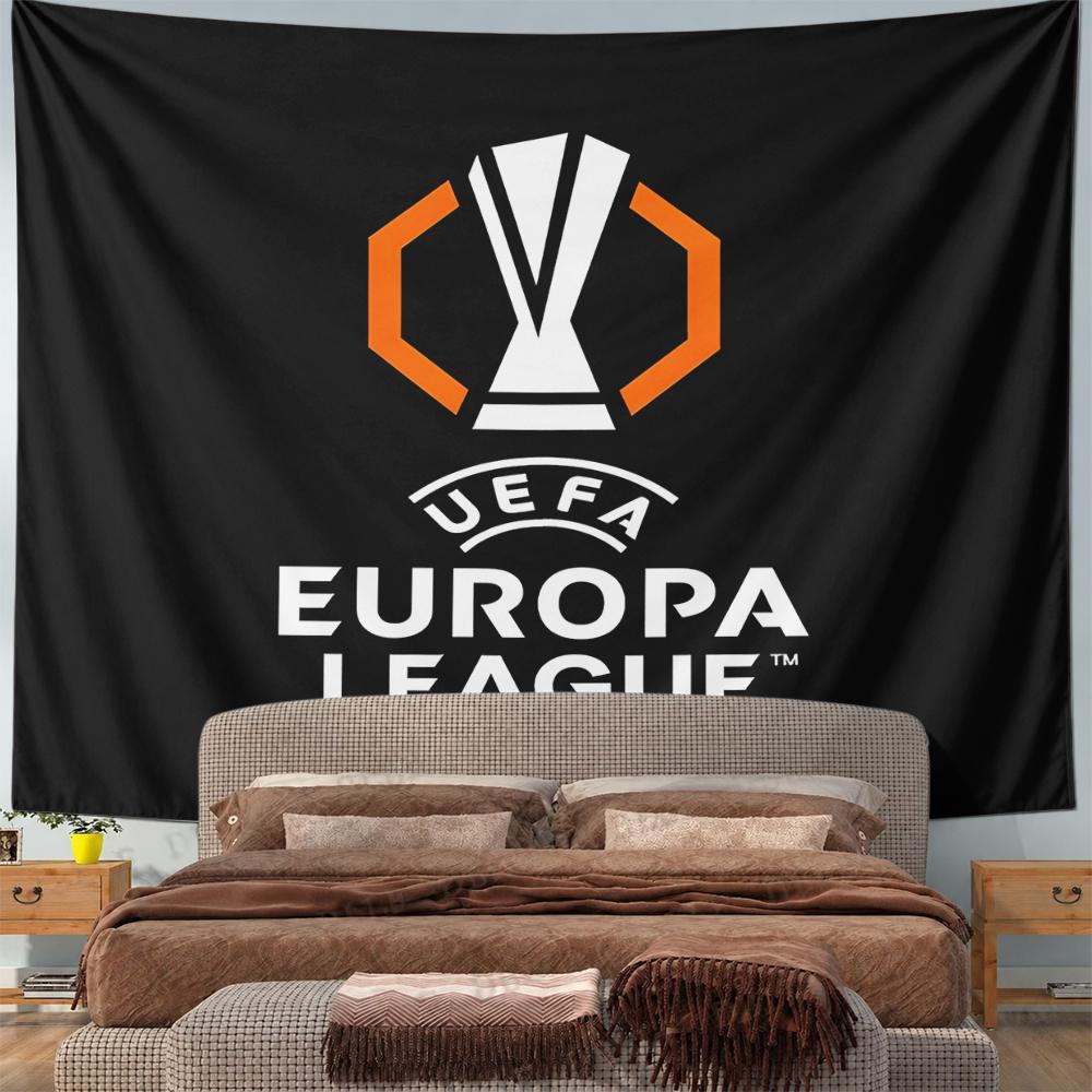 UEFA Europa League Trophy Logo Wall Tapestry Black Orange Football Tournament Decor for Man Cave Gift