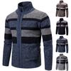 Men's Trendy Striped Long Sleeved Sweater Outdoor Stand Collar Sports Cardigan Sweater
