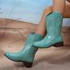 New Style Fashion Retro Western Cowboy Boots Women's Slimming Embroidered Square Headed Thick Heel Mid Length Boot Zapatos Mujer