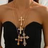 Ветряные украшения Геометрический крест, инкрустированный жемчужным драгоценным камнем, дизайн, набор ожерелий, Универсальное длинное изделие, ювелирные украшения