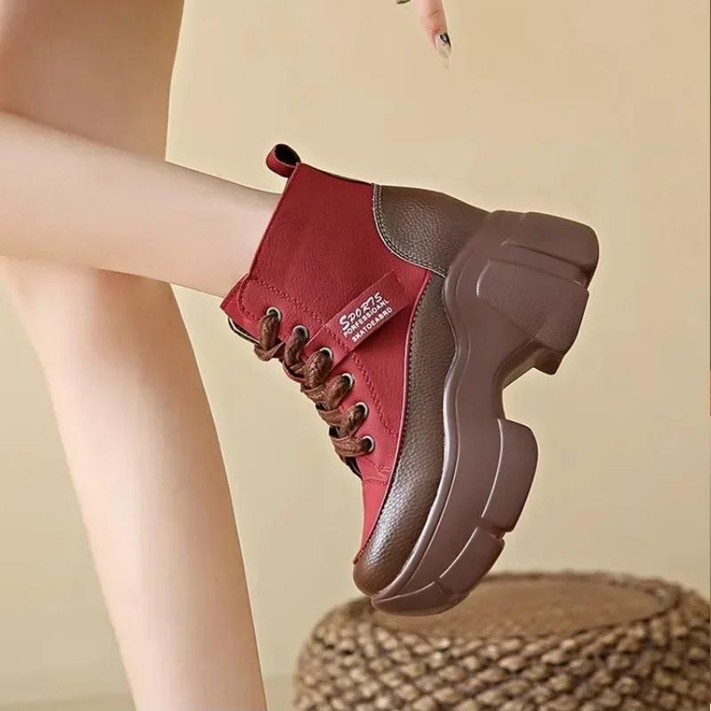 Outdoor Increase Height Casual Boots for Women Platform Shoes 2024 New Fashion Lace Up Ankle Women's Chunky Sneakers