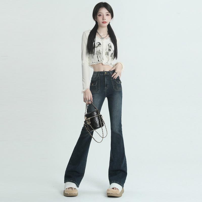 Ретро джинсы-карго для женщин, облегающие расклешенные брюки, эластичные джинсовые брюки с высокой талией, модная уличная одежда, женская одежда Y2k