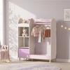 Kids Clothing Rack Kids Wardrobe With Glowing Lights Mirror Non Woven Drawer And Shelves For Bedroom Ages 3 8 Pink