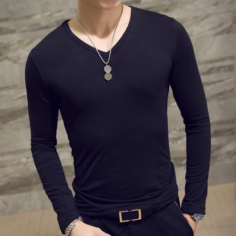 Vogue T-shirt Fashion Slim Fit New Men Tops Long Sleeve V-Neck Pullover Blouse Casual