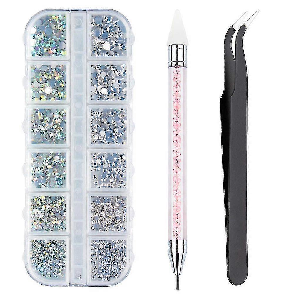 3000pcs Rhinestones 6 Sizes Flat Back Gems,ab+clear Rhinestones Nail
