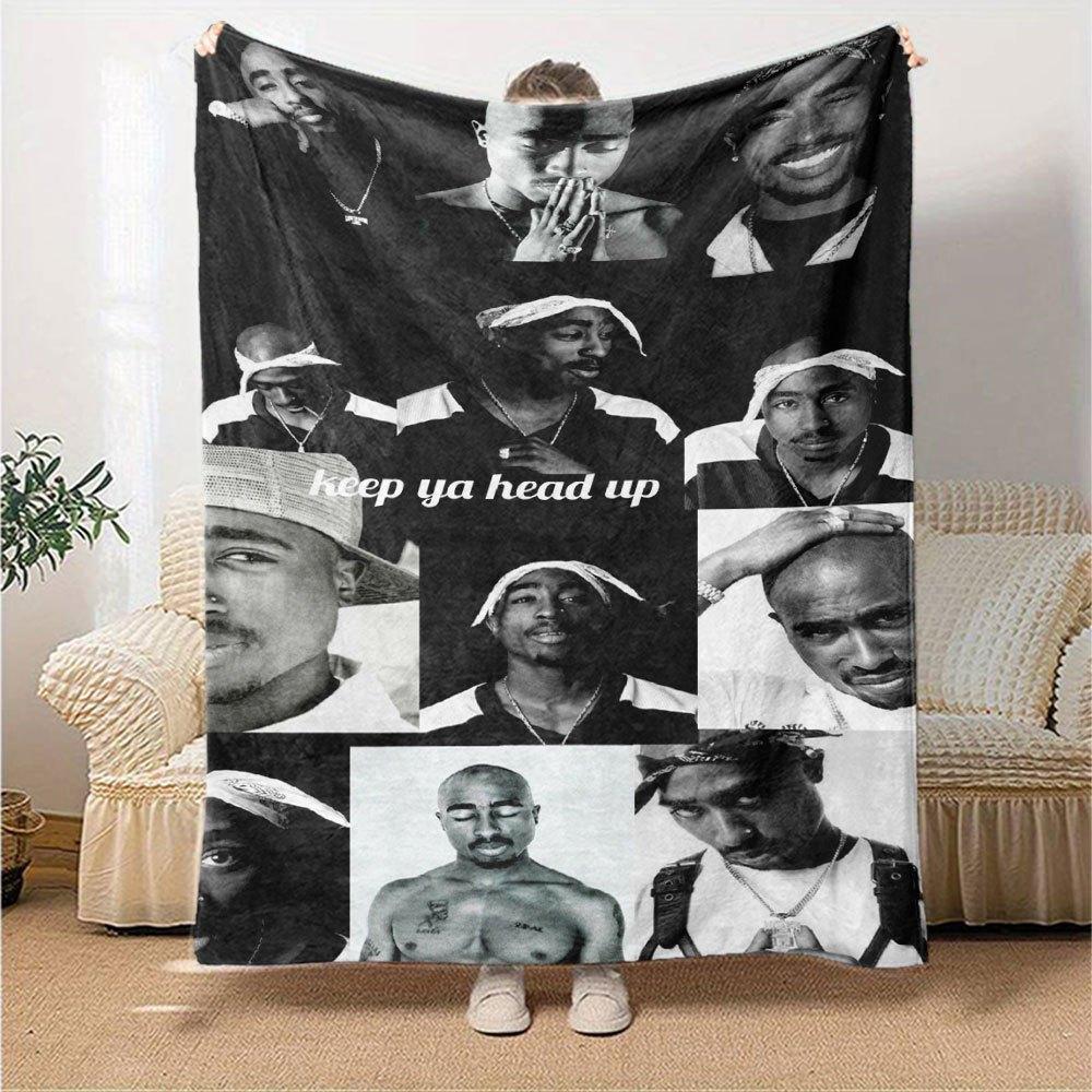 1 шт. Плед в стиле Hip Hop 2Pac, Мягкий, Легкий, Для всех сезонов, Многоцелевой плед для дивана, кровати, офиса и пикников, Французский стиль с культовыми обложками альбомов и цитатами