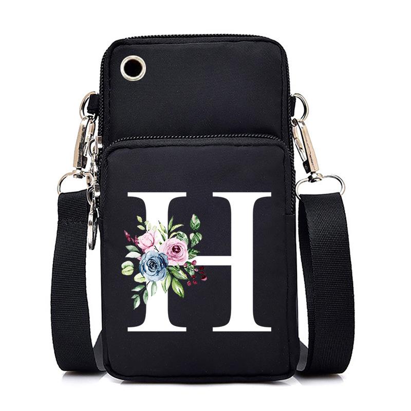 Letter Printing, Black Oblique Span Bag, Mobile Phone Bag, Light To Carry, Vertical Length And Width, Change Bag.