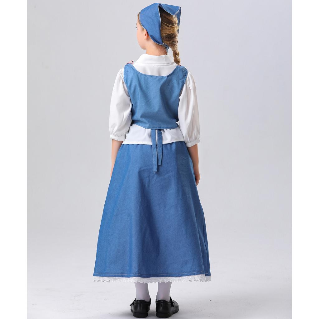 Halloween children French manor maid cospay costume medieval pastoral maid long dress parentchild outfit