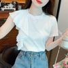 Летняя шифоновая блузка с короткими рукавами, модные женские рубашки с круглым вырезом, женская одежда, белые топы, свободный топ с рюшами, женский элегантный 27166