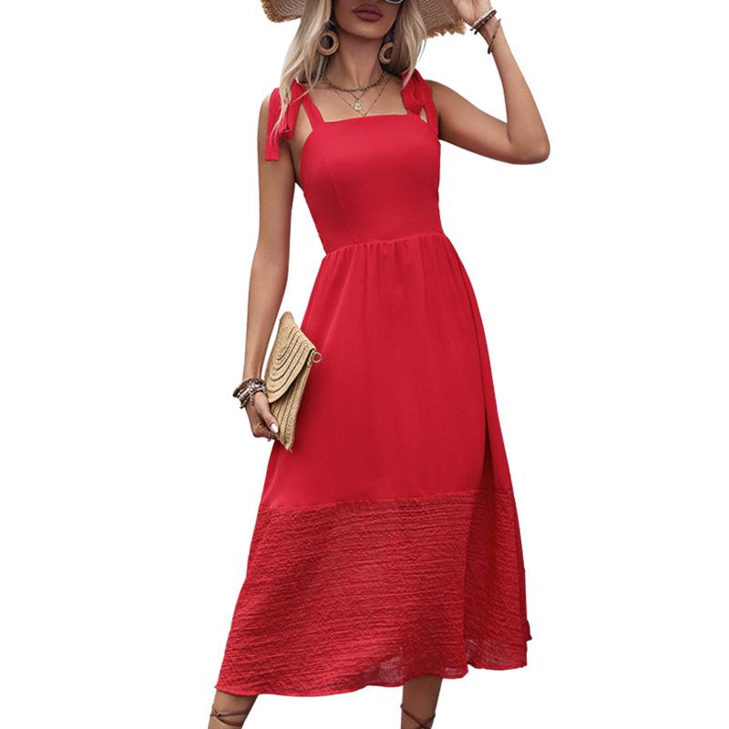 Летнее женское платье без рукавов с ремешками, красные элегантные пригородные платья