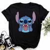 Disney Lilo Stitch Cute Cartoon Print Women T-Shirt Summer Streetwear Short Sleeve T Shirt Fashion Casual Female Clothes Tops