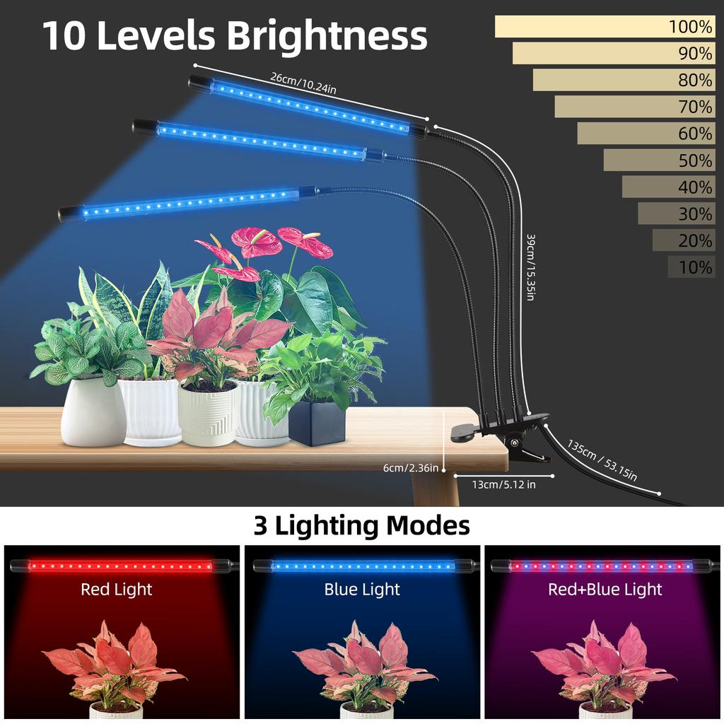Светодиодные лампы для выращивания растений с зажимом полного спектра, лампа для выращивания растений с красным синим светодиодом для комнатных растений