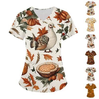 Женская мода с v-образным вырезом, короткими рукавами и карманами, топы с принтом