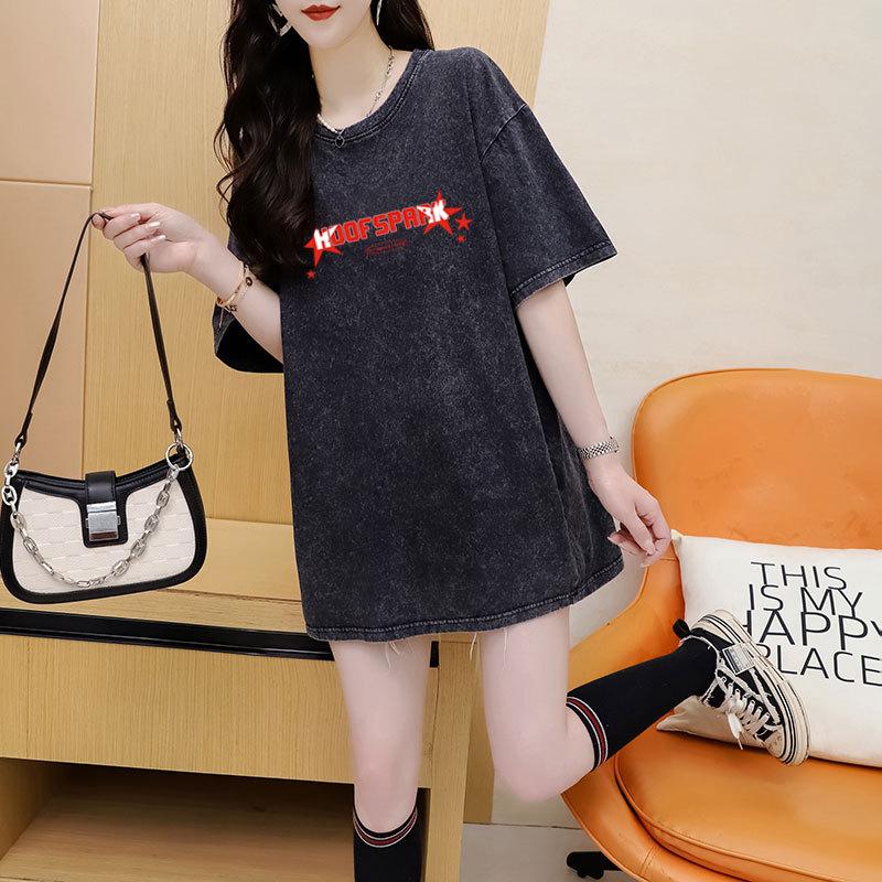 Women's Back Wrap Neck Washed and Aged Short Sleeve Designer T-Shirt