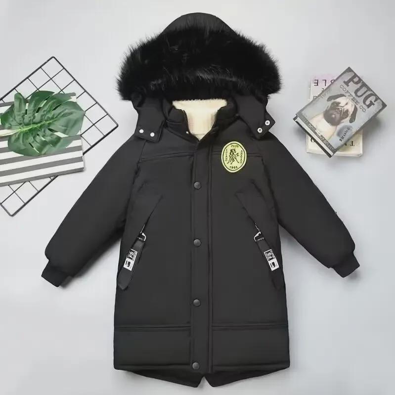 Новое зимнее пальто для мальчиков в корейском стиле из толстого хлопка с меховым воротником для детей