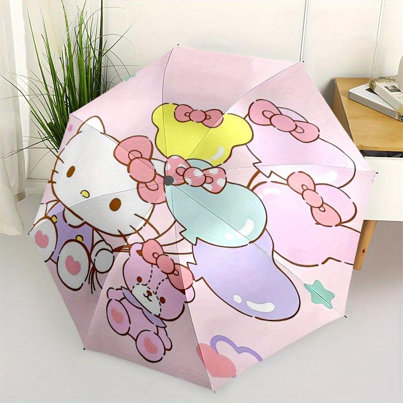 Bear Balloon & Hello Kitty Sanrio Automatic 3-Fold Umbrella Design, Cute Cartoon Pattern, Portable Outdoor Umbrella, Perfect, Holiday Gift for Disney