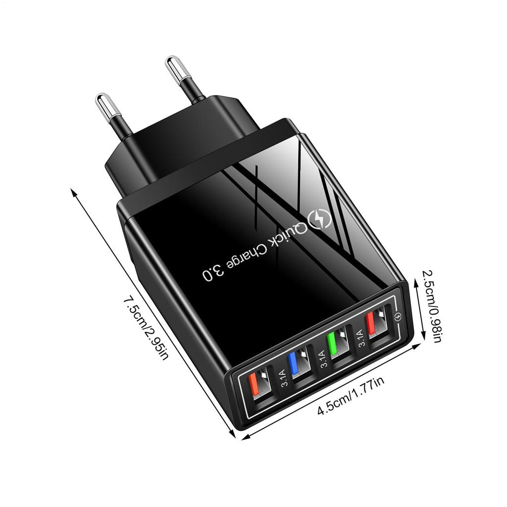 3A USB-зарядное устройство, 4 порта, быстрая зарядка 3.0, адаптер-зарядное устройство для мобильного телефона, для штепселя EU/US, iPhone, Samsung, Xiaomi, настенное мобильное зарядное устройство
