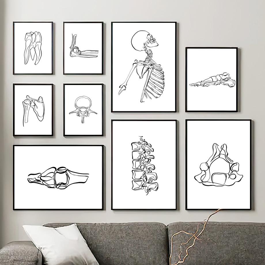 Wall Art Print Canvas Painting Human Anatomy Abstract One Line Bone Heart Tooth Nordic Poster Decor Pictures Medical Office Room