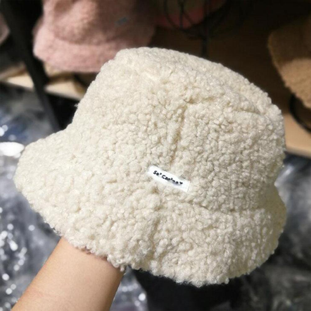 Lady Autumn Winter Fleece Fisherman Hat Solid Color Embroidery Letter Warm Plush Basin Cap