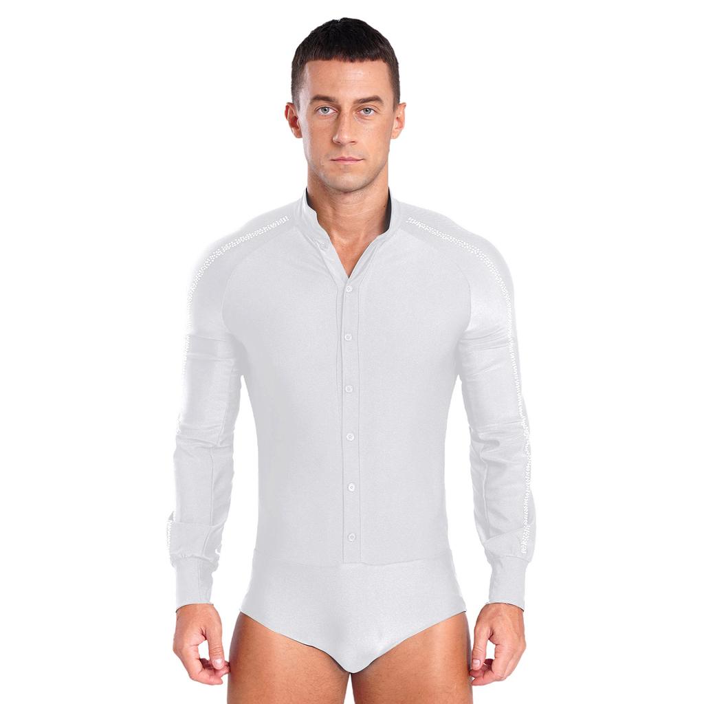 Мужская рубашка для латиноамериканских танцев рукав реглан воротник-стойка застежка на пуговицах блестящие стразы трико соревновательный костюм