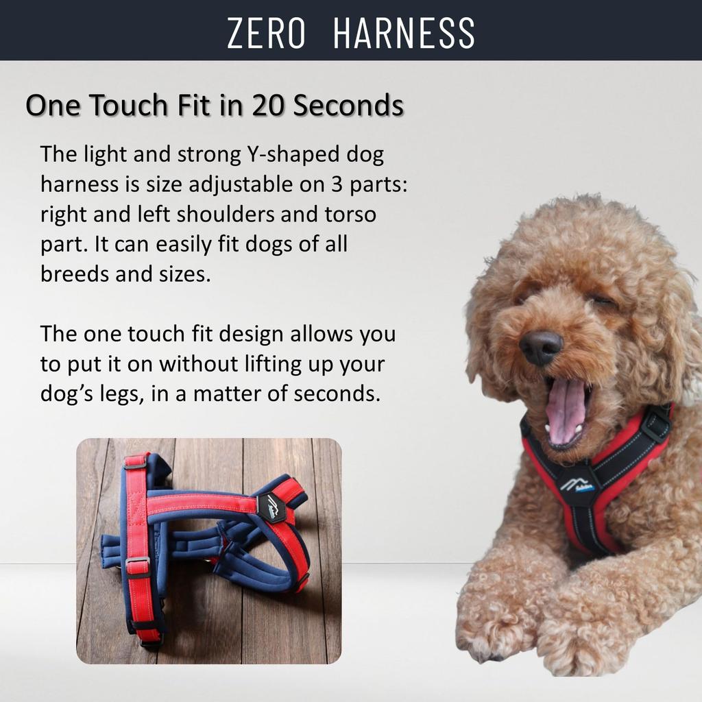 Hakusan Zero a comfortable dog harness with adjustable easy on and breathable and a handle and available in XS size and Harness, lightweight, size,