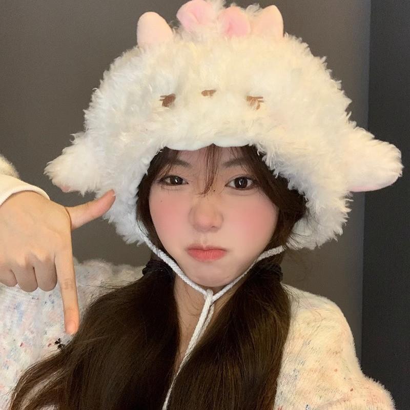 Little Devil Cat Ears Plush Hat Female Autumn And Winter Halloween Y2K Cartoon Funny Warm Ear Protector Lei Feng Hat