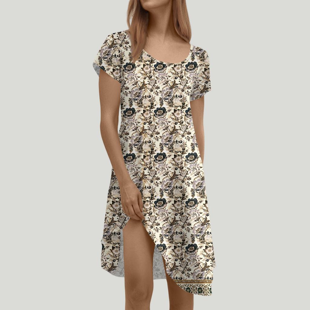 Платье в стиле бохо с коротким рукавом для женщин, повседневное, свободного кроя, летнее, сарафан с цветочным принтом и карманами