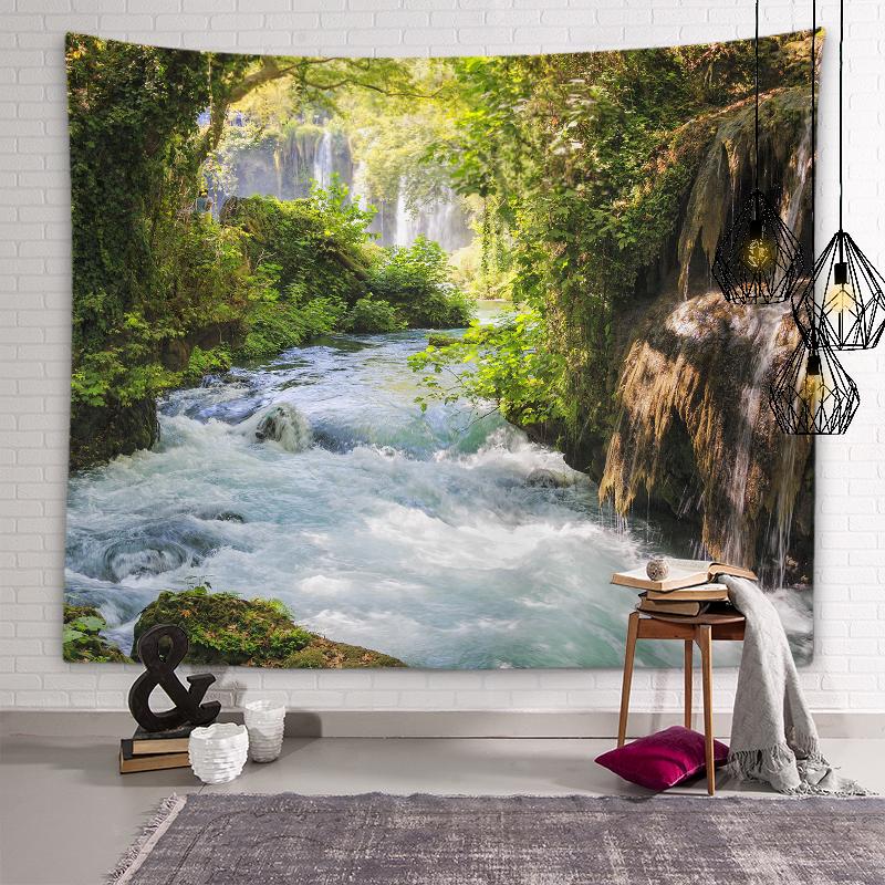 Горы, озеро, цветы, настенное искусство, декоративный эстетический гобелен, фон, Настенный декор, гостиная, спальня, домашний декор, гобелен