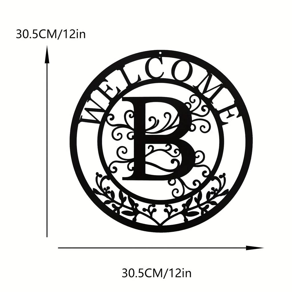Металлическая жестяная табличка 12 дюймов "Добро пожаловать" черная буква B стильное настенное украшение для комнаты, декор входной двери, элегантное праздничное украшение