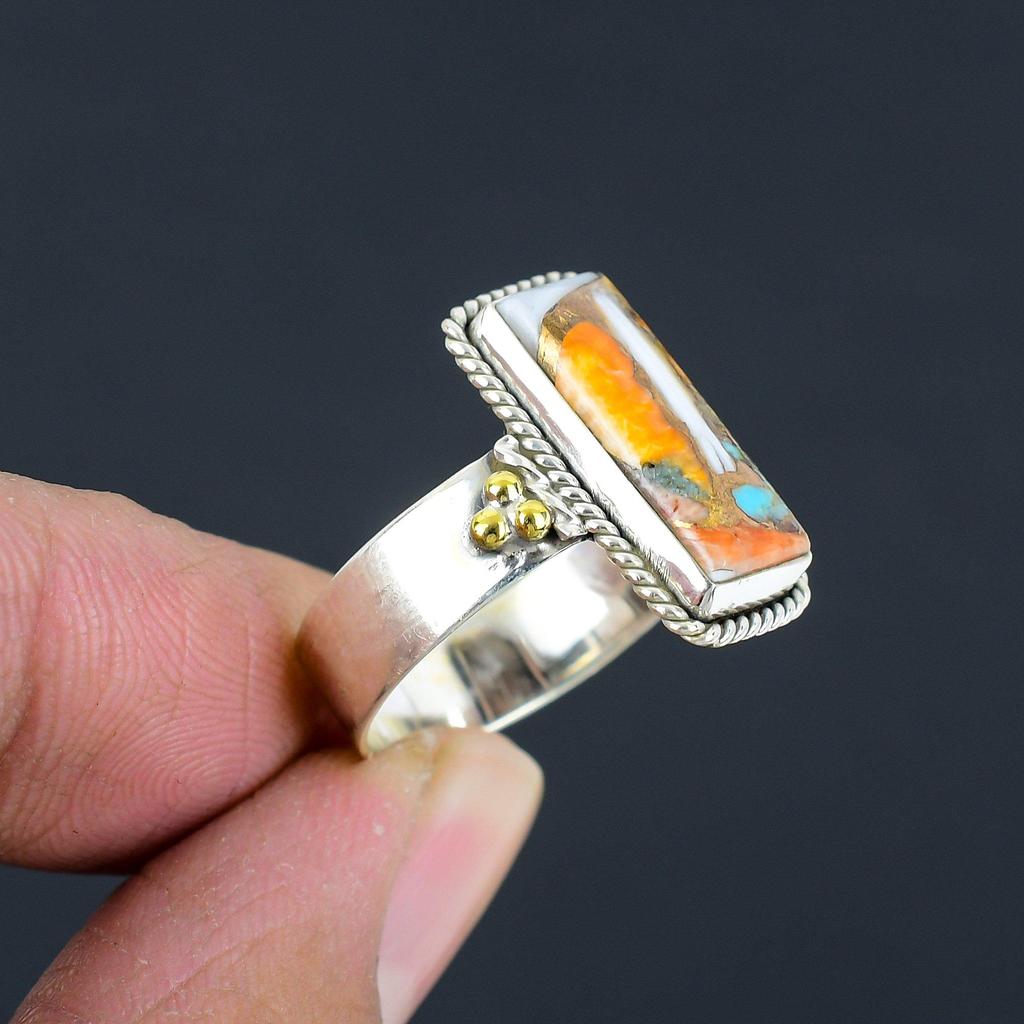 Двухцветное кольцо с драгоценным камнем устрицы и бирюзой, ювелирные изделия, твердое серебро 925 пробы, кольцо овальной формы с драгоценным камнем, ювелирное изделие, подарок для женщин и девочек