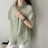 Весна 2023, рубашка-поло с воротником, летняя свободная блузка с короткими рукавами, полосатая рубашка с заниженными рукавами и рукавами, элегантный дизайн, Blusas 27529