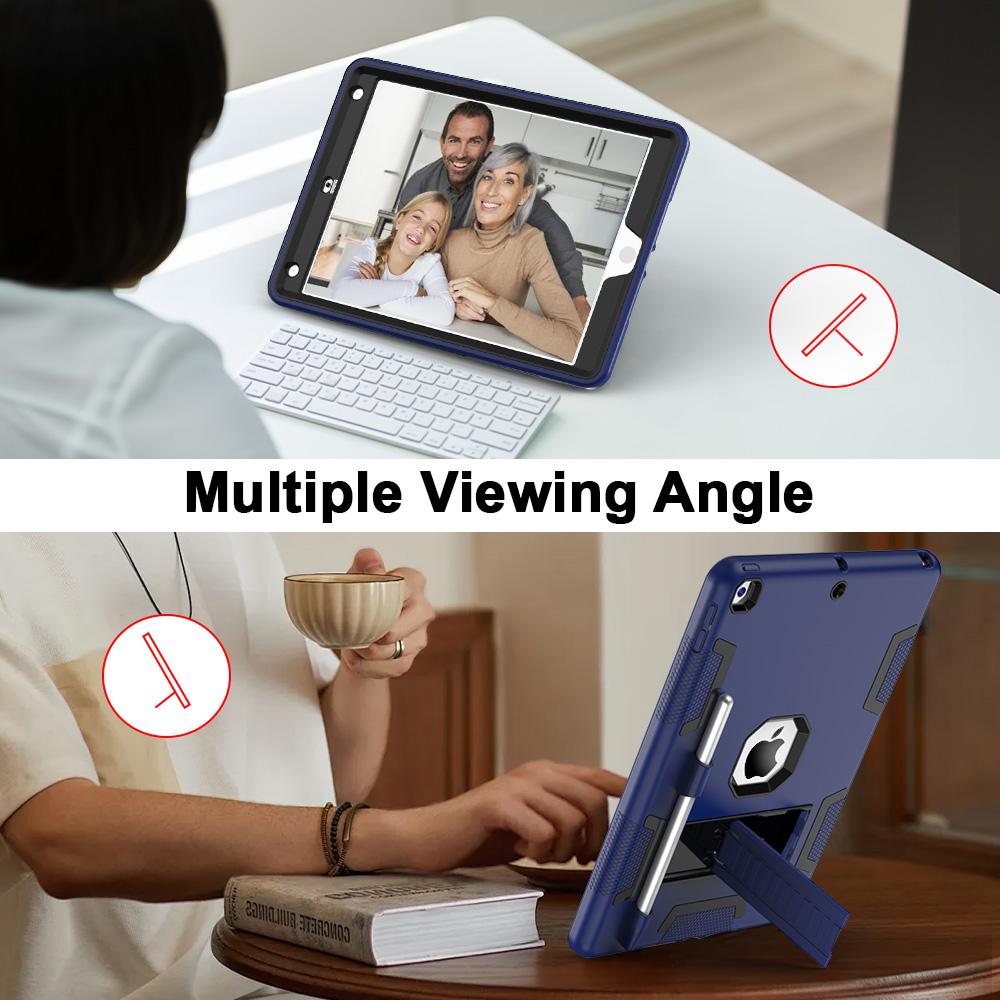 For iPad 10.2 (2021)/(2019)/(2020) Case Silicone + PC Kickstand Tablet Cover with Pencil Holder