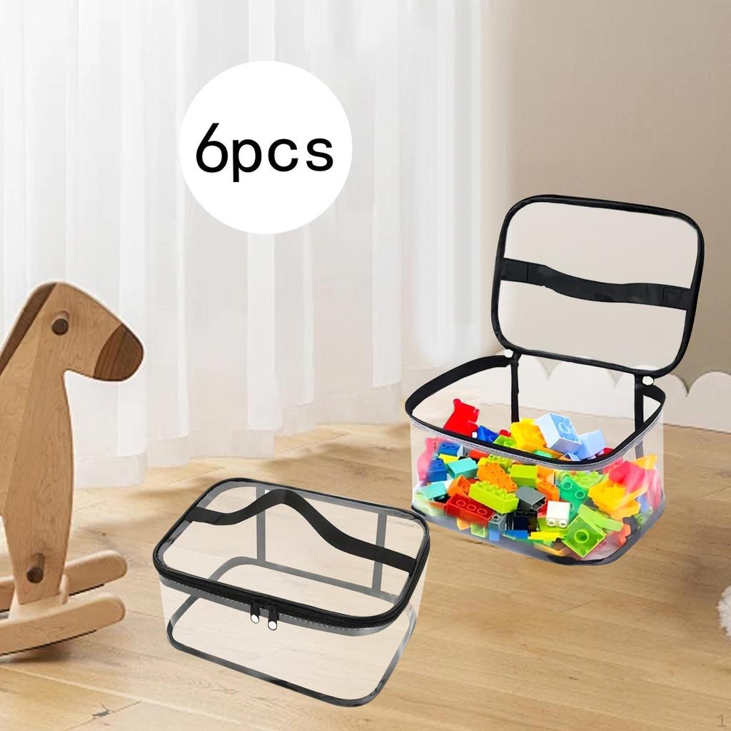 6 Pieces Clear Toy Storage Bags with Zipper and Handle Handbags Organizers for Kids Building Blocks