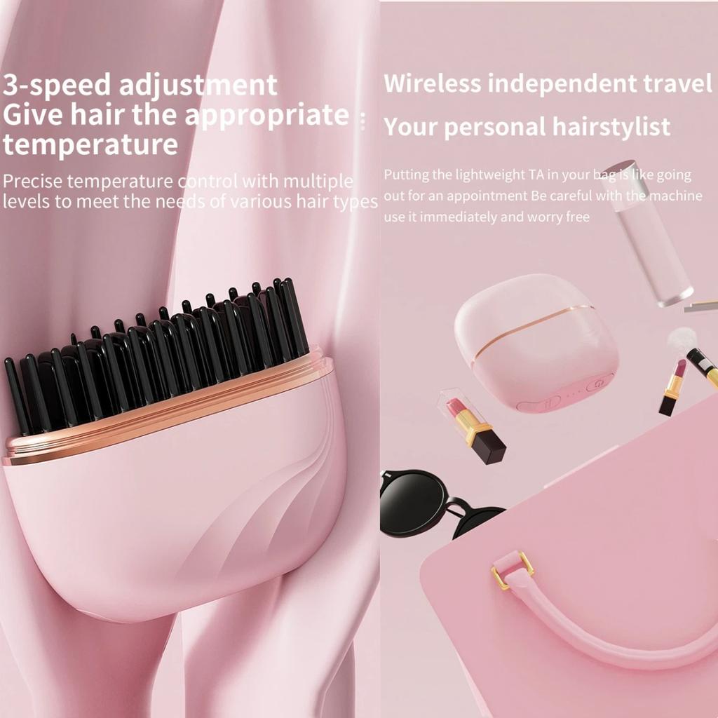 Fast Heating Mini Straight Hair Brush Cordless Hair Styling Iron Portable Hair Straightener Travel