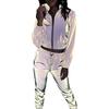 Women Casual Fashion Reflective Set Long Sleeve Crop Tops + Pants