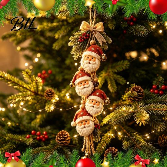 Festive Holiday Hanging Ornaments Wooden Santa Claus Ornament, 2D Flat Pattern Sign with Jute Christmas Tree Embellishments Bells Rope And Bell,