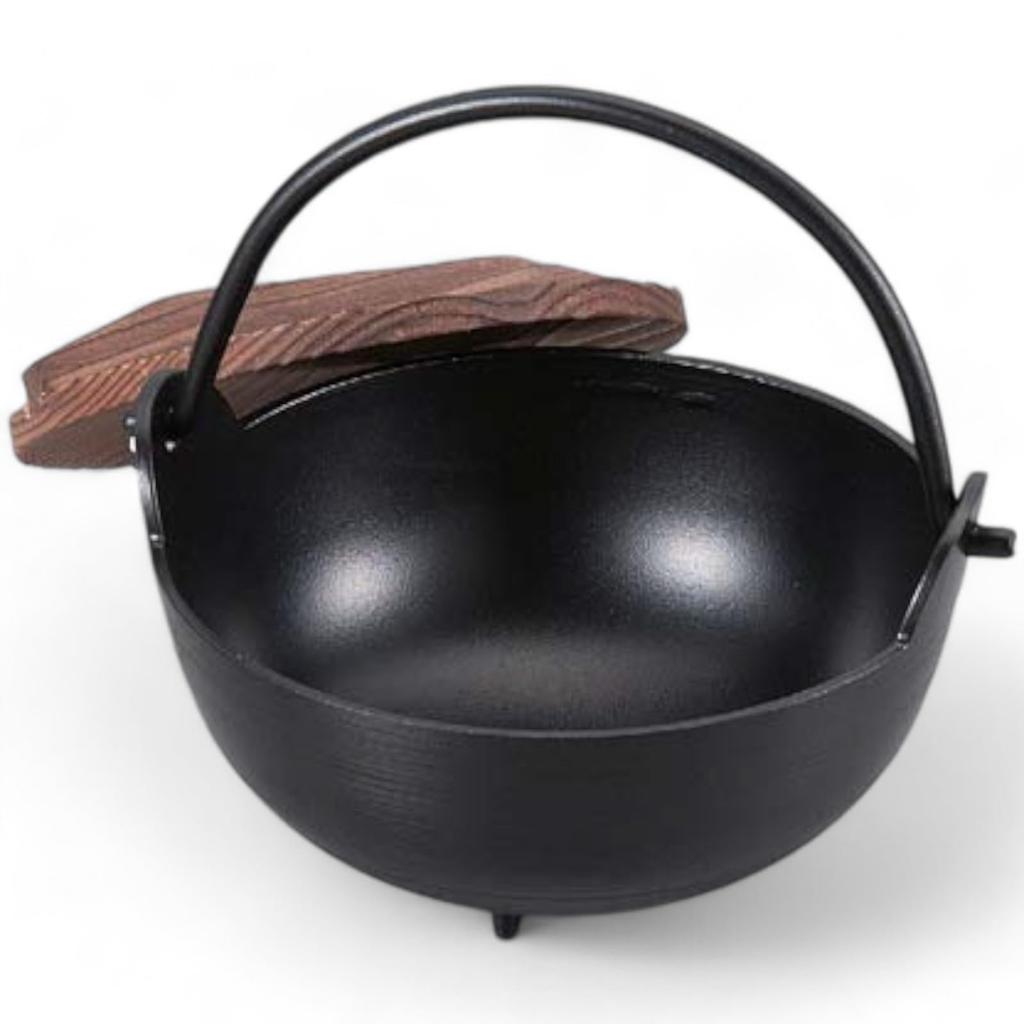 Classic Sukiyaki Pot 24cm Pot with Black Wood Lid Aluminum Wooden Product Made In Japan J-kitchens 26x23.9x21.5cm